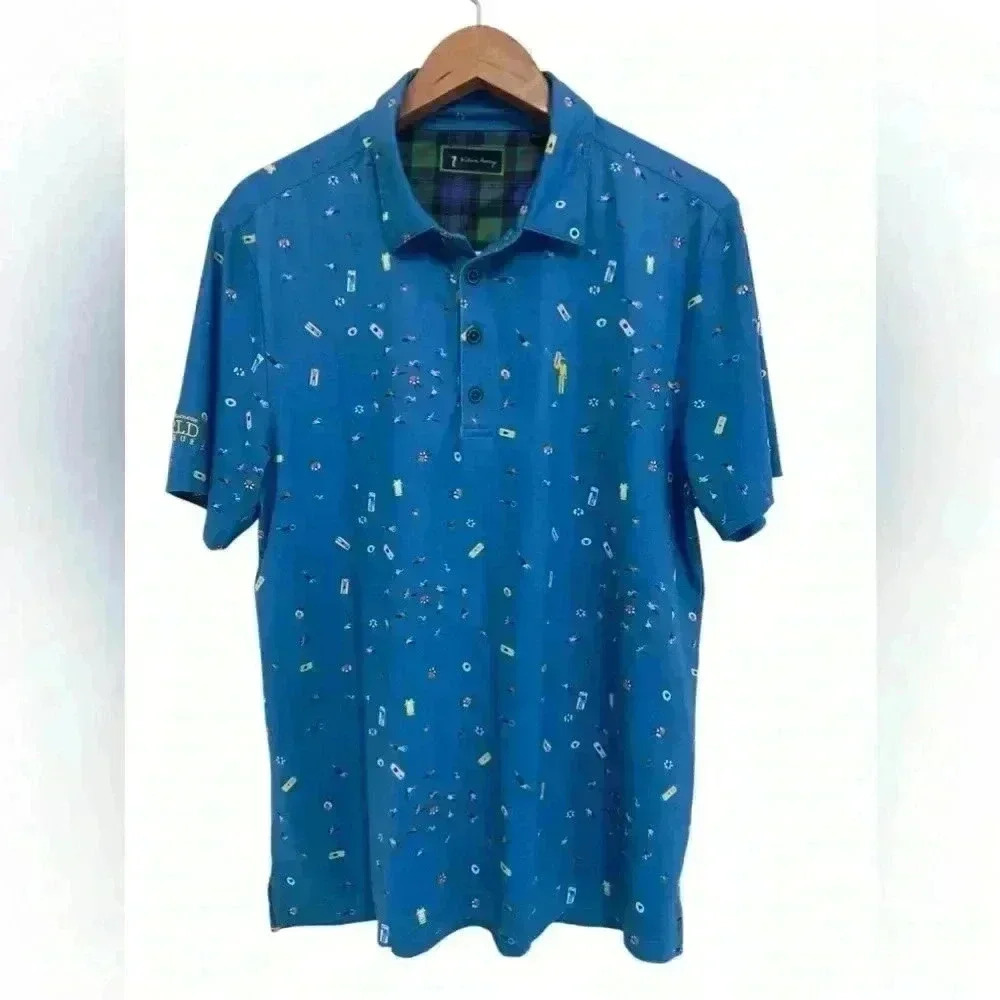 William Murray The Deep End Golf Stretch Polo Shirt Blue Men's Medium